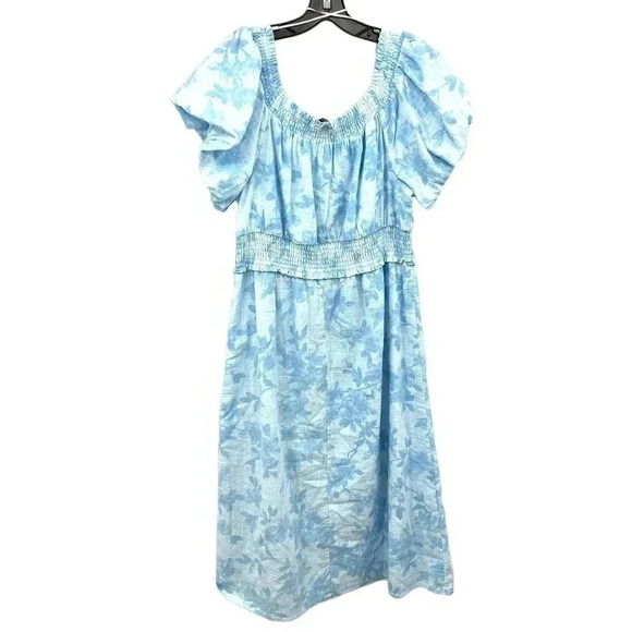 INC Blue White Floral Off Shoulder Printed Midi Dress Plus Size 1X New - Picture 6 of 8